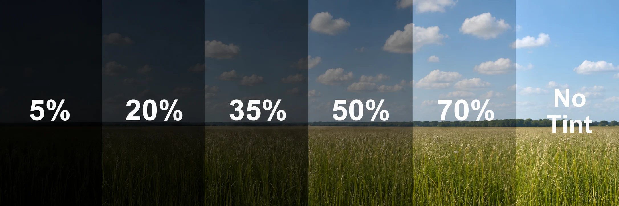 Tint grades: 5%, 20%, 35%, 50%, 70% and no tint